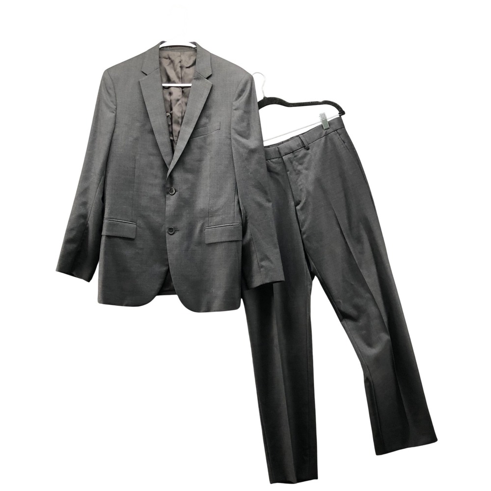 Theory Mens 100% Wool 2 Piece Suit Charcoal Gray 40R Jacket 32 Pants Xylo Ostro